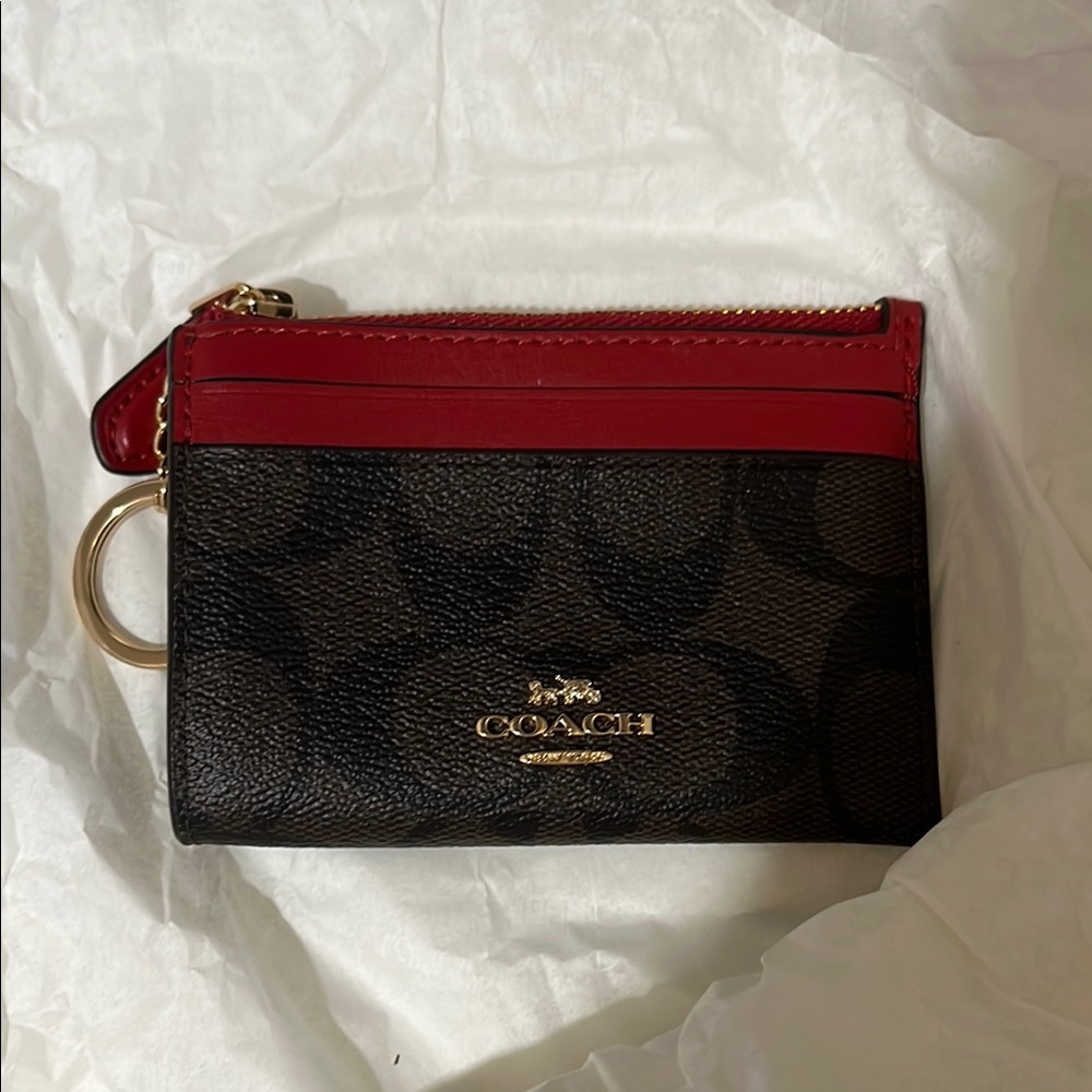 Coach Signature Card Holder - Black and Red